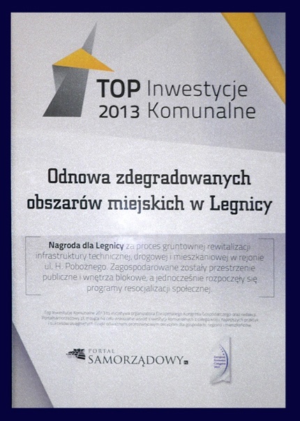 Legnica nagrodzona w konkursie Top Inwestycje Komunalne 2013