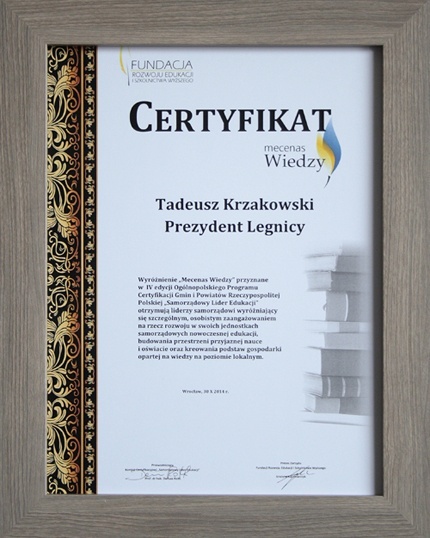 Tytuł „Mecenasa Wiedzy” dla prezydenta Tadeusza Krzakowskiego