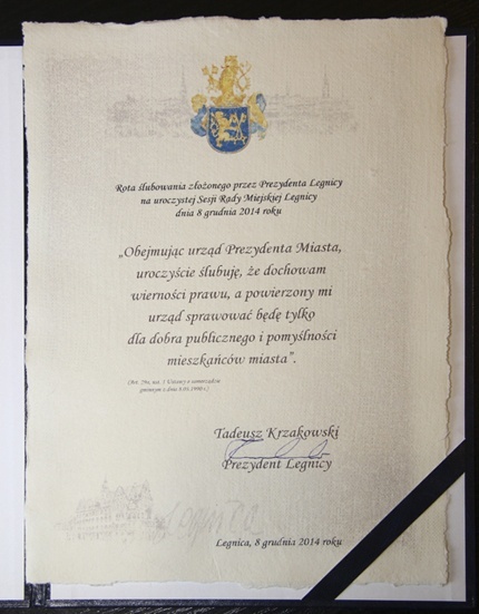 Tadeusz Krzakowski objął urząd Prezydenta Legnicy